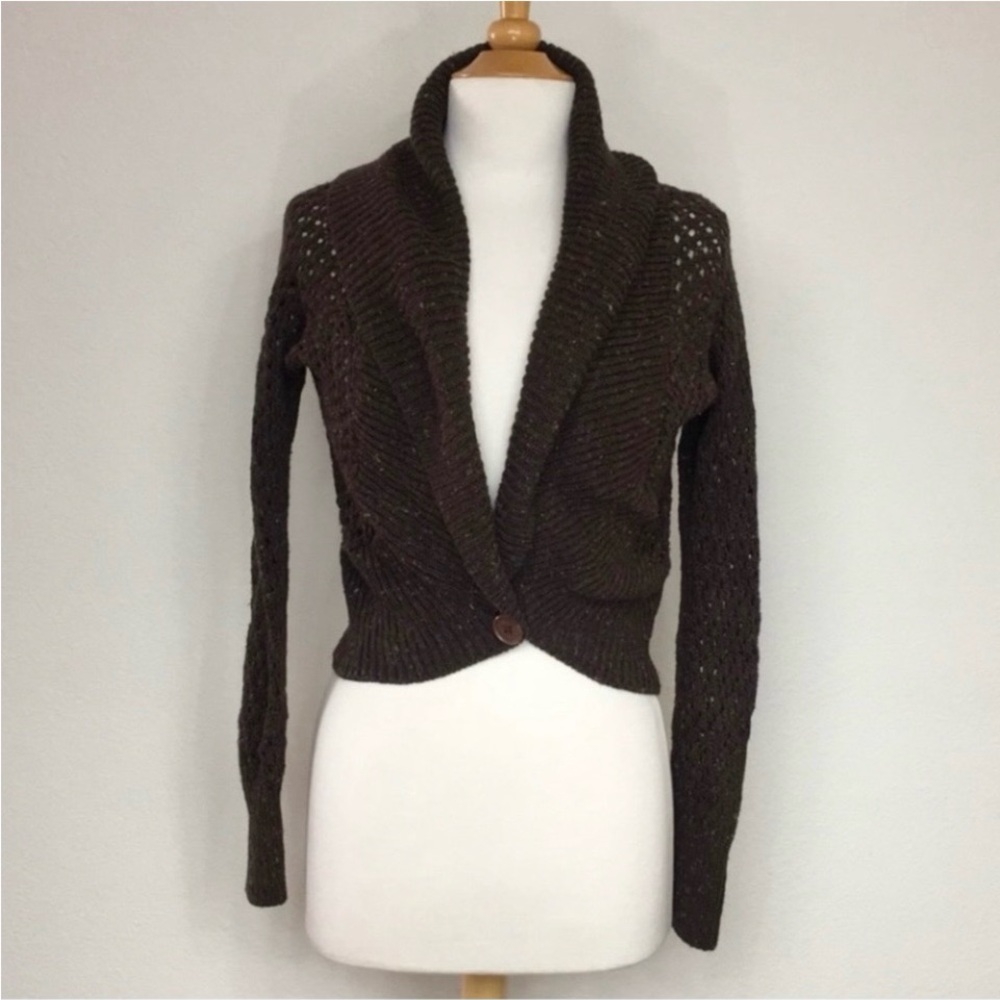 3/$25 Vintage 90’s Sweater Project Brown Confetti Knit Crop Cardigan Size Medium
